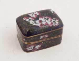 Kleine Cloisonne Schatulle dunkelblau Blumen Klappdeckel (WD4) 1 & 7/8" asiatisch antik - Bild 1 von 10