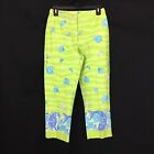 VTG Lilly Pulitzer Crop Ankle Pants 2 XS Lime Green Blue Yellow Seashell Fish 