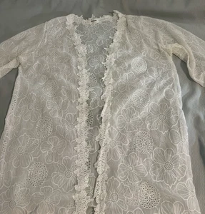Kindred Boho Bordado Kimono Encubrimiento Talla 2X Blanco Frente Abierto Flutter Vieira - Imagen 1 de 12
