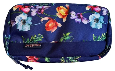 Bolsa de píxeles JANSPORT - Almacenamiento digital de maquillaje de viaje, azul marino floral, nueva con etiquetas Foto 1 de 4