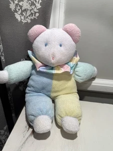 Eden Pastel Terry Cloth Bear Baby Plush Stuffed Stripped Ruffle Collar Vintage - Picture 1 of 5
