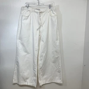 Jeans Zara Mujer Blanco Pierna Ancha XXL Sueltos Bolsillos Cordón Algodón Boho Playa - Imagen 1 de 12
