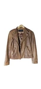 Guess Los Angeles braun/hellbraun Kunstlederjacke kleine Reißverschlüsse leicht - Bild 1 von 9