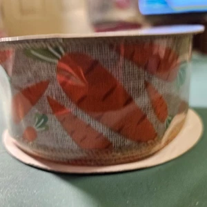 1 Roll Tan with Carrots Wired Ribbon - Picture 1 of 2