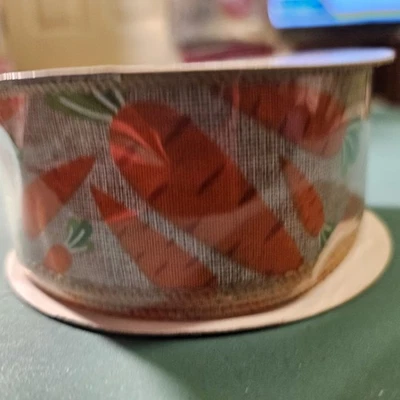 1 Roll Tan with Carrots Wired Ribbon - Image 1 of 2