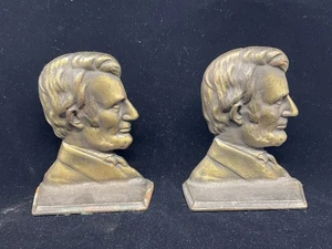 Coppia di antichi fermalibri o fermaporta in bronzo fuso Abraham Lincoln pesanti - Foto 1 di 9