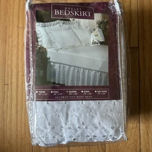 Eyelet Bedskirt Full White 14'' Drop Length Queen 60x80 White Rn 15392 - Picture 1 of 6