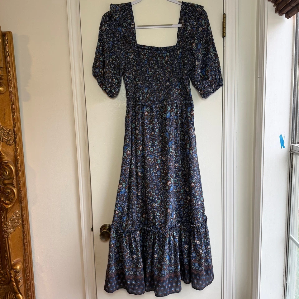 Maxi Vestido Vineyard Vines Cuello Cuadrado Estampado Floral Azul Talla S Foto 1 de 4