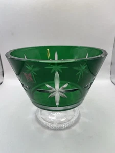 Vtg Waterford Marquis Cut To Clear Green Lead Crystal Footed Pedestal Bowl Czech - Picture 1 of 7
