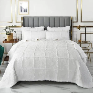 Juego de cobertor 100 % algodón ligeramente acolchado Rosetta blanco reina - Imagen 1 de 4