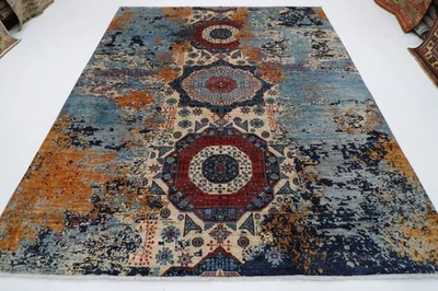 8 x 10 ft Abstract Mamluk Area Rug Afghan Hand Knotted Veg Dye Wool Tribal  Rug - Image 1 of 4
