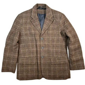 Vintage L.L.Bean Mens Shetland Wool Plaid Blazer Brown Size 36 Short Tweed Coat - Picture 1 of 16