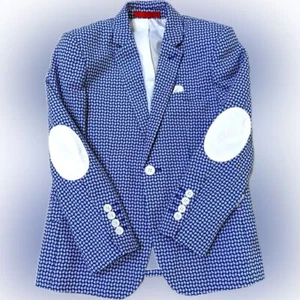 NWOT boy's Elie Balleh blue and white checked sport coat with elbow patches - 8 - Picture 1 of 11