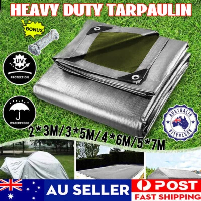 Tarpaulin Tarp Canvas Camping Poly Tarps Heavy Duty Cover PE Silver AU - image 1 of 4