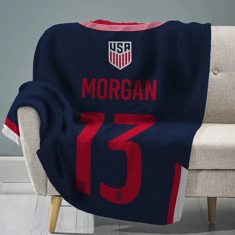 Sleep Squad US Women's Soccer Alex Morgan 60” x 80” Raschel Plush Jersey Blanket Cover