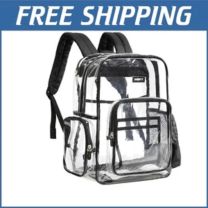 Transparent See-Through Backpack with Laptop Sleeve and Water Bottle Pocket - Picture 1 of 8