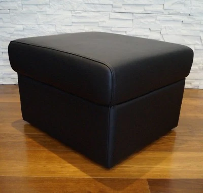 Schwarz Echt Leder Hocker Sitzhocker 100% Leder Puff Sitzwürfel 55x60 Würfel  - Bild 1 von 4