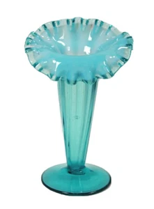 Jack in the Pulpit Blue Vaseline Victorian Vase Circa 1870 - Picture 1 of 9