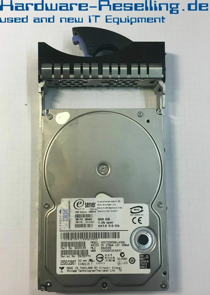 IBM Hitachi 500GB SATA 3.5'' 7.2K HDS725050KLA360 39M4533 39M4530 42C0469 - Bild 1 von 1