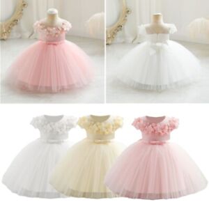 Baby Girls Christening Baptism Gown Wedding Birthday Party Fluffy Tulle Dress