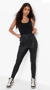 BOOHOO  PREMIUM FAUX LEATHER LOOK SEAM DETAIL SCULPTING TROUSERS SIZE 14 - Picture 1 of 6