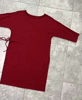 Vestido midi de punto elástico granate Hill manga 3/4 bolsillos con cinturón rojo nuevo L Foto 1 de 4