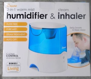 Crane USA Classic 0.5 Gal-Warm Mist Ultrasonic Tabletop Humidifier - White/Blue - Picture 1 of 5