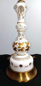 Vintage Bohemian Czech White Cut To Clear Art Glass Table Lamp - Picture 1 of 12