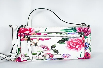 Bolsa de mão DANA BUCHMAN nova branca rosa multicolorida tropical floral retangular - Imagem 1 de 4
