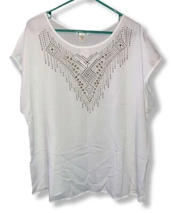 Dressbarn NWT Ivory Studded White Short-Sleeve Scoop-Neck Blouse, Size 2X - Picture 1 of 5