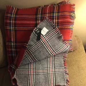 Steve Madden Womens Red Stripe Houndstooth Reversible Blanket Wrap New - Picture 1 of 8