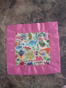 Handmade PINK/MULTI DINOSAURS COTTON & SATIN Comforter. Size 30cm X 30cm. - Picture 1 of 9