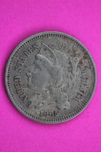 Hi Grade 1865 Three 3 Cent Nickel Semi Key Date Coin Same Coin In Pic 2-268 - Picture 1 of 3