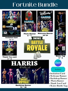 Fortnite, Battle Royale Video Game Birthday Video Invite + Bundle ( 15 Items ) - Picture 1 of 21