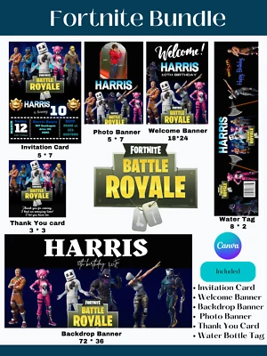 Fortnite, Battle Royale Video Game Birthday Video Invite + Bundle ( 15 Items ) - Image 1 of 4