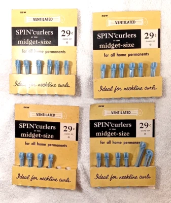 Vintage Lot 4 Card of 6 Mini Perm Rollers Swing Arm 1956 Beauty Shop Parlor Deco - Image 1 of 4