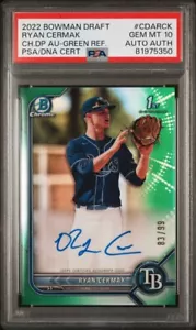 2022 Bowman Chrome Draft Ryan Cermak Green Refractor Prospect Auto #/99 PSA 10 - Picture 1 of 2