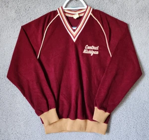 Felpa vintage Champion Central Michigan velluto rosso scollo a V V V Varsity taglia small - Foto 1 di 14