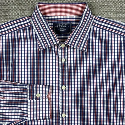 Camisa Charles Tyrwhitt Para Hombres XL Manga Larga Informal Vestido A Cuadros Rojo Blanco Azul Nueva Foto 1 de 4