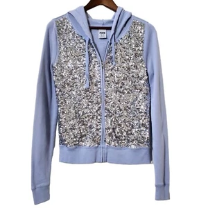 PINK Sequin Bling Jacket Size XS Blue Silver Sequin Swifty Womens - Picture 1 of 11