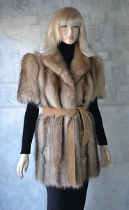 GENUINO CHALECO DE PIEL MAPACHE DORADO REAL Chaqueta sin mangas, marrón, talla M - Imagen 1 de 12