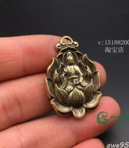 Brass Lotus Guanyin Small Pendant Sculpture Guanyin Buddha Statue Pendant Craft - Picture 1 of 7