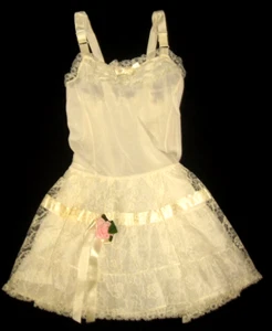 LKNU Vintage 60s White PENNEY'S White Full Slip Lace Crinoline Petticoat Pink Rose 6 - Bild 1 von 7