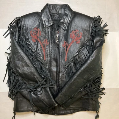 Vtg Shaf Women's Leather Biker Jacket Sml Embroidered Roses 3M Thinsulate Liner - Image 1 of 4