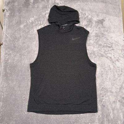 Nike Mens Large Grey Dri Fit Hoodie Shirt Gym Sweatshirt Sleeveless 742618-010 - Image 1 of 4