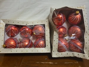 Montgomery Ward Red Decorated Glass Ornaments 2 Boxes Of 6 Vintage 1970s New - Picture 1 of 4