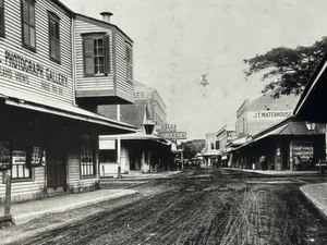Antique 8x10 Real Photo Street Scene Of Quiet Town Grocery And Feed Store Type 1 - Picture 1 of 3