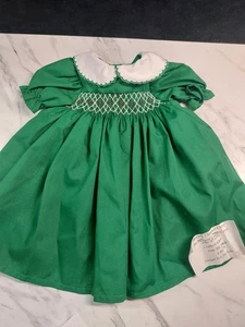 Smocked Green Christmas Dress For  Dolls Handmade Fits Pleasant Co & Other 18" - Picture 1 of 5