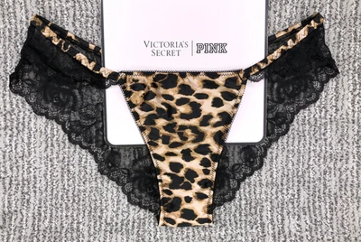 Victorias Secret Very Sexy NWT Small Satin Leopard Print Cheeky Panty Lace Black - Image 1 of 4
