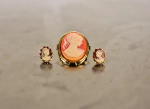 Vintage Cameo Earring Set Pendant  - Picture 1 of 5